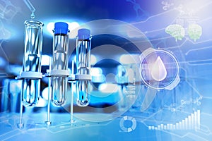 Lab test-tubes in modern microbiology college facility - drinkable water quality test for bacteria design background, medical 3D