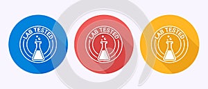 Lab tested icon. Laboratory testing product quality certificate symbol in shadow button design photo