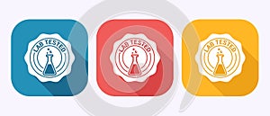 Lab tested icon. Laboratory testing product quality certificate symbol in shadow button design photo