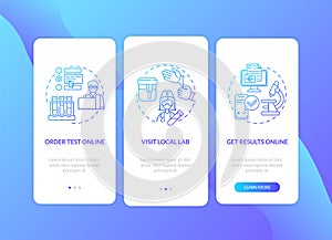 Lab testing ordering onboarding mobile app page screen with concepts
