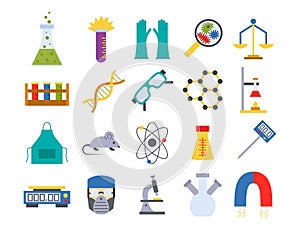 Lab vector chemical test medical laboratory scientific biology science chemistry icons illustration.