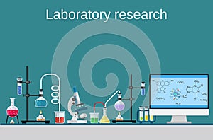 Lab worker table computer chemical research process.