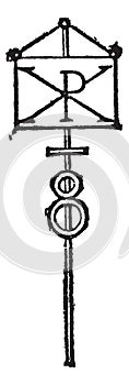 Labarum or Chi-Rho symbol for Christ vintage engraving