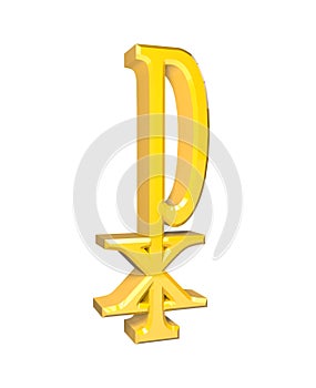 Labarum sign christianity Chi Rho symbol Christ Greek white background gold 3d render rendering