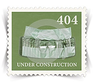 Label for 404 error web page stylized as post stamp