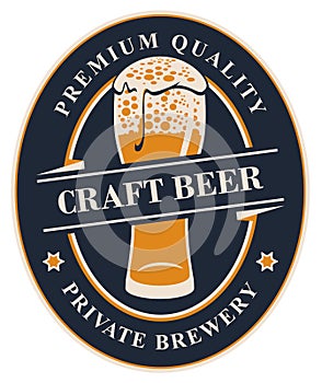 Label or banner for craft beer with glass of beer