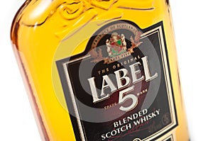 Label 5 bottle of Scotch Whisky on white background