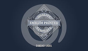 Label for dimond emblem, frame badge template card. Luxury calligraphic ornate frame