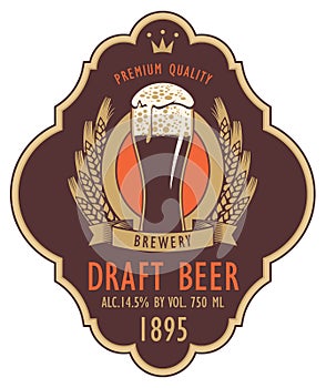 Label for draft beer with glass and coat of arms