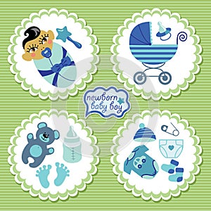 Label with elements for Asian newborn baby boy