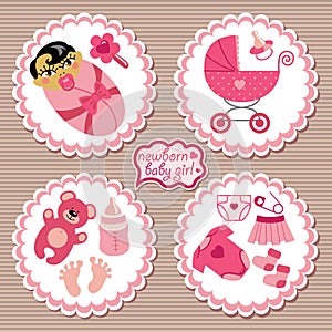 Label with elements for Asian newborn baby girl