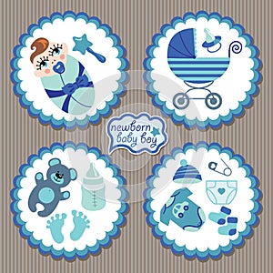 Label with elements for European newborn baby boy