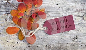 Label with English text: warmly welcome