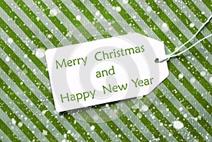Label On Green Paper, Snowflakes, Merry Christmas And New Year