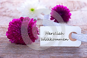 Label with Herzlich Willkommen