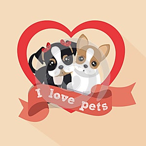 label i love pets female male doggy heart