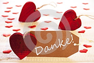 Label With Many Red Heart, Danke Means Thank You