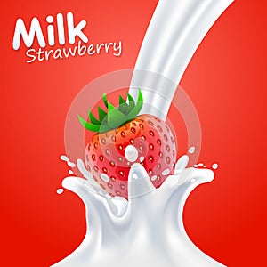 Label milk strawberry art banner.