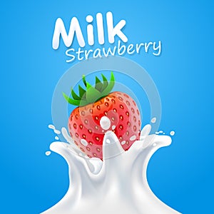 Label milk strawberry. vector illustration