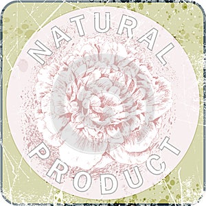 Label of natural product. peony.vector illustration