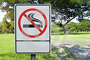 Label no smoking metal sign in the park