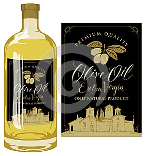 Label for olive oil with countryside landscape