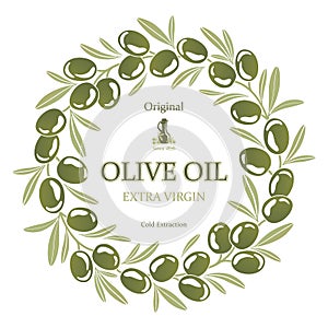 Label for olive oil wreath of green olives