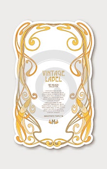 Label for products or cosmetics in art nouveau style, vintage, old, retro style.n