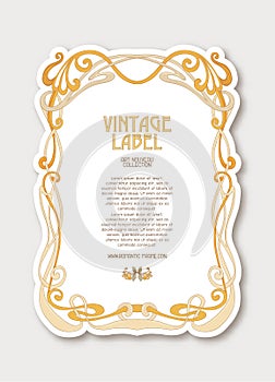 Label for products or cosmetics in art nouveau style, vintage, old, retro style.n