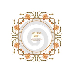 Label for products or cosmetics in art nouveau style, vintage, old, retro style.n