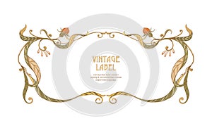 Label for products or cosmetics in art nouveau style, vintage, old, retro style.n