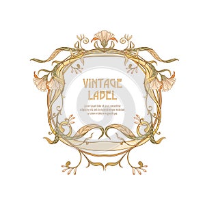 Label for products or cosmetics in art nouveau style, vintage, old, retro style.n