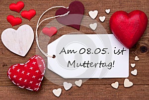 Label With Red Hearts, Muttertag Mean Mothers Day