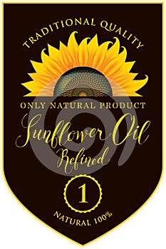 Label for refined sunflower oil with inscription