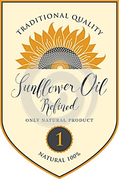 Label for refined sunflower oil with inscription