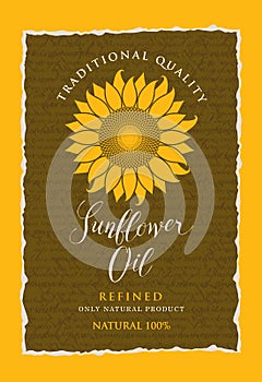 Label for refined sunflower oil with inscription