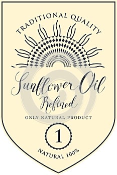 Label for refined sunflower oil with inscription