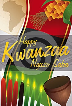 Label with Representative Elements for Kwanzaa Celebration, Vector Illustration photo