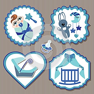 Label set with elements for European newborn baby boy