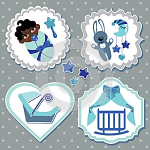 Label set with elements for mulatto newborn baby boy