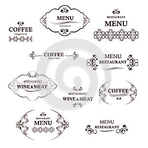 Label set for restaurant and cafe. Collection of vintage coffee and restaurant labels.