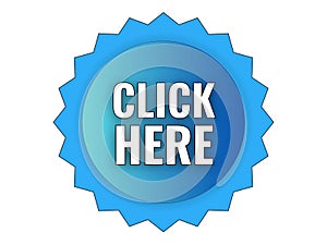 A simple click here blue button on white background.