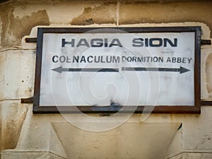 Label sign in Jerusalem Hagia Sion