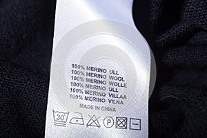 Label on the sweater. 100 merino wool