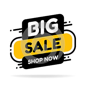 Label template Big sale with button shop now. Vector flat illustrations. Big sale special offer