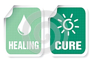 Label with a text: healing, cure