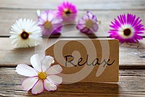 Label With Text Relax With Cosmea Blossoms