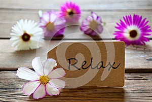Label With Text Relax With Cosmea Blossoms photo