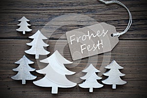 Label And Trees Frohes Fest Mean Merry Christmas