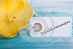 Label with Willkommen